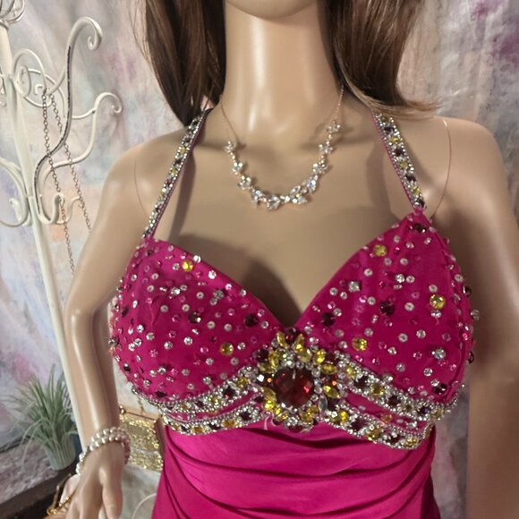 📌Tony Bowls LeGala Beaded Hot Pink Mermaid  Prom - Pageant - Formal Dress - Picture 3 of 16